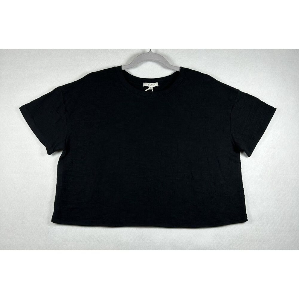 Z SUPPLY Sway Textured Slub Cropped Tee in Black - Size Medium